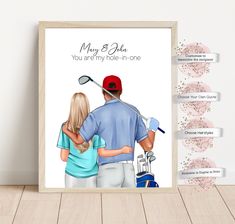 an illustration of a man and woman holding golf clubs