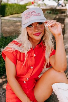 -PRE-ORDER ONLY, estimated ship date 7/28 -Fun screen print lettering " When's Halftime? " -Seamless foam front panel with breathable mesh backing -Adjustable snap closure -This piece is a perfect game day option for fans of Arkansas, Georgia, Texas Tech, Alabama, Oklahoma, Ole Miss, Kansas, SMU, and more! Gray Baseball Cap For Summer, Casual 5-panel Trucker Hat With Letter Print, Casual Gray Visor Trucker Hat, Gray Curved Brim Baseball Cap For Summer, Gray Casual Snapback Hat For Baseball Season, Gray Summer Trucker Hat, One Size Fits Most, Adjustable Gray Baseball Cap For Summer, Gray Snapback Hat For Summer, Gray Adjustable Baseball Cap For Summer