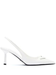 Prada 75mm Leather Slingback Pumps - Farfetch White Kitten Heels, White Kitten, Versace Outfit, White Pumps, Loafer Mules, Demi Fine Jewelry, Fine Watches, Summer Beach Wear, Prada Shoes