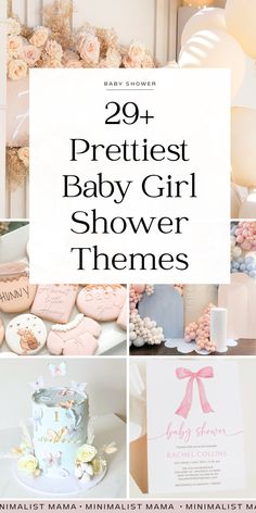 the baby girl shower theme is featured in this collage