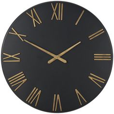 a black and gold clock with roman numerals