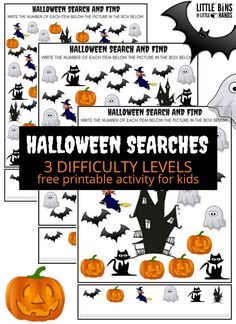 halloween search and find worksheet with 3 difficulty levels to printable for kids