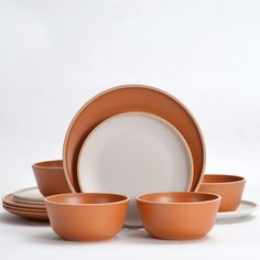 PRICES MAY VARY. SERVICE DISH SET FOR 4:Includes 4pcs 10-1/4inch dinner plate，4pcs 8-1/4 inch dessert plate,4pcs 6inch Cereal Bowl. STRONG AND DURABLE: Melamine dinnerware set is a hard product hat like ceramic but is lighter and less prone to chipping and breaking than ceramic. MATTE FINISHED SURFACE: you could see these plates and bowls' elegant and gorgeous because of the matte finished surface, and feel its comfort, smooth and nature when you touch it. Specially good for high-end party and e Melamine Dishes, Melamine Dinnerware Sets, Terracotta Color, Plates And Bowls Set, Melamine Dinnerware, Melamine Plates, Dish Sets, Cereal Bowls, Dinnerware Set