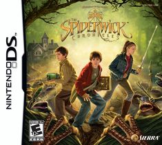 the game cover for spiderwick adventures, featuring two young boys in front of an image of