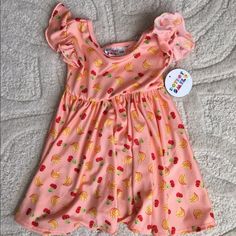 Brand New, Never Worn, Nwt Dot Dot Smile 12/24 Month Empire Style Banana And Cherry Print Dress Dds Twirly Dresses Casual Summer Twirl Dress With Flutter Sleeves, Casual Flutter Sleeve Twirl Dress For Playtime, Summer Flutter Sleeve Dress For Playwear, Summer Playwear Dress With Flutter Sleeves, Cute Summer Twirl Dress For Playwear, Playful Summer Dress With Flutter Sleeves, Pink Casual Twirl Dress With Flutter Sleeve, Casual Flutter Sleeve Dresses For Playwear, Cute Polka Dot Dress For Dress-up