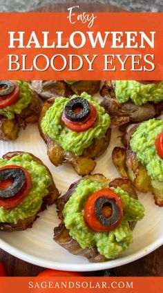 Transform your Halloween dinner into a gluten-free nightmare with our spooky smashed potatoes recipe! Safe, scrumptious, and spooktacular. 💀👁️ #GlutenFreeHalloween #PotatoDelights Gluten Free Halloween, Veggie Fritters, Homemade Guacamole Recipe, Halloween Food Dinner, Smashed Potatoes Recipe, Bloodshot Eyes, Chunky Guacamole, Olive Relish, Homemade Guacamole