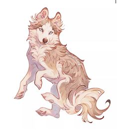 a drawing of a dog with blue eyes and long hair sitting on its hind legs