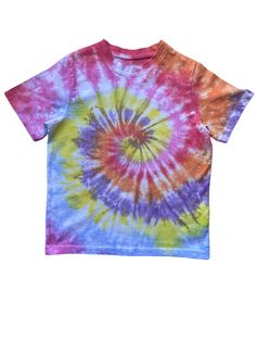 Orange, Yellow, Blue, Red, Purple, Pink Spiral Tie Dye T-Shirt Welcome to Essex Tie Dye This T-Shirt has been designed and hand dyed in the UK.  All items in our shop are hand dyed and due to the unique nature of tie dye the colour and patterns will vary from image. If you want to see our OTHER SPIRAL DESIGNS click https://www.etsy.com/uk/shop/EssexTieDye?ref=seller-platform-mcnav&section_id=41479531 To see our FULL RANGE of Tie Dye items VISIT OUR HOME PAGE here https://www.etsy.com/uk/shop/Ess Hand Dyed Short Sleeve Tops For Summer, Rainbow Relaxed Fit Short Sleeve T-shirt, Casual Hand Dyed Short Sleeve Tops, Relaxed Fit Tie Dye Short Sleeve T-shirt, Spring Tie Dye Short Sleeve T-shirt, Casual Rainbow T-shirt With Relaxed Fit, Casual Hand Dyed Short Sleeve T-shirt, Hand Dyed Pink Short Sleeve Tops, Hand Dyed Rainbow Top For Summer