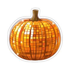 an orange pumpkin shaped sticker sitting on top of a white surface with lots of squares