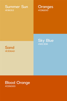 an orange, blue and yellow color scheme with the words sky blue in different languages