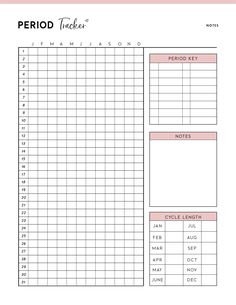 the printable period tracker is shown in pink