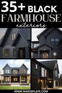 35 BEST MODERN BLACK FARMHOUSE EXTERIORS Charcoal House White Trim, Black Fiber Cement Siding, House With Black Windows Exterior, Black Vertical Siding Exterior, Single Story Black House Exterior, Black House With Black Metal Roof, Houses With Black Siding, Black Fox Exterior House, Black House Siding