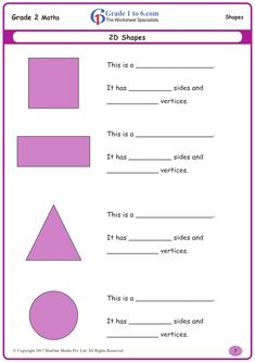 the worksheet for grade 2 students to learn how to use shapes and numbers