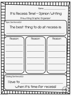 an opinion writing worksheet with the words, it's recess time for reading