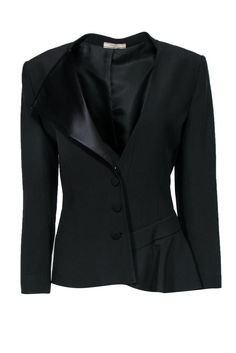 Current Boutique-Bouchra Jarrar - Black Blazer w/ Asymmetrical Neckline Sz 12 Tailored Asymmetrical Blazer For Parties, Elegant Asymmetrical Blazer For Party, Elegant Asymmetrical Blazer For Business, Elegant Asymmetrical Blazer For Spring, Elegant Asymmetrical Spring Blazer, Elegant Asymmetrical Evening Blazer, Tailored Elegant Asymmetrical Outerwear, Elegant Tailored Asymmetrical Outerwear, Elegant Asymmetrical Outerwear For Business