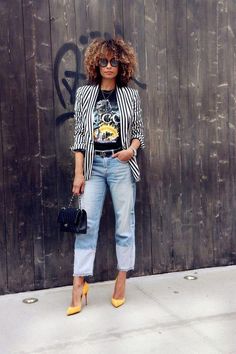 Rocker Tee, Pastel Outfit, Blazer Outfit, Outfit Jeans, Cooler Look, Mode Inspo, Striped Blazer, Tomboy Fashion, Tee Outfit