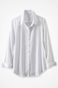 This button-down no-iron shirt is our bestselling favorite in wrinkle-free cotton, perfectly versatile for tucking, layering or wearing solo. Reinforced placket, curved hem. Imported. Weekend Sweater, Iron Shirt, White Button Down Shirt, Boyfriend Shirt, White Shirts, Petite Size, White Long Sleeve, Shirt Top, Vintage Tops