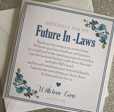 a card with the words future in laws written on it