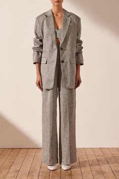 Amanda Linen Oversized Blazer | Ash | Blazers | Shona Joy – Shona Joy International Linen Suits Women, Sleeveless Blazer, Linen Suits, Shona Joy, Linen Suit, Linen Jacket, Tailored Blazer, Vest Outfits, Bralette Tops