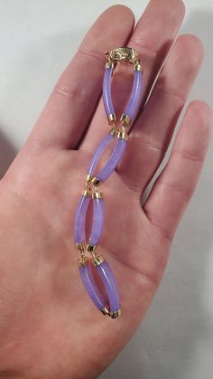 Length: 8" Width: 0.4" Weight: 15.1 grams Marked: 14k Modern Purple 14k Gold Jewelry, Modern Purple Bracelet Jewelry, Modern Purple Rectangular Jewelry, Lavender 14k Gold Jewelry For Formal Occasions, Lavender Jade, Wedding Bracelets, Wedding Jewelry Bracelets, New City, Wedding Bracelet