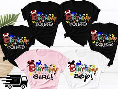 Disney Mickey Mouse Tops For Birthday, Disney Birthday Shirts For Family, Disney Birthday Shirt, Birthday Squad Shirts, Senior Trip, Mickey Birthday, Cruise Shirt, Disney Birthday, Squad Shirt