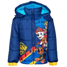 Get ready for a fun adventure in this adorable Paw Patrol Winter Coat Puffer Jacket! Join Marshall, Chase, Rubble, Skye, Rocky, Zuma, Everest, and the rest of the rescue pups as they help solve problems around Adventure Bay with their pal Ryder. Always ready to help a friend, these mighty pups need your little helper’s assistance to complete their mission, save the day, and bring a smile to the faces of those around them. Your child will love to wear this cute and stylish hooded puffer jacket, p Winter Coat Puffer, Paw Patrol Chase, Coat Puffer, Boys Winter Coats, Winter Puffer Coat, Chase Paw Patrol, Back To School Fashion, School Fashion, Character Costumes