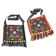 Description: Ethnic Vintage style embroidery women shoulder bag. Both sides are fully embroidered, tassel design, bohemian style for girls, juniors, and women. Design: Pretty, exquisite, colorful and beautiful, very fashion and ethnic, A4 large capacity, can hold mobilephone, keys, lips, wallets, sunglass, other small pieces. Zipper Closure: Zip pockets protects the storage inside and easy to access. Wide Strap: Non adjustable shoulder strap, wide, thick, long strap for comfortable cross when ca Vintage Style Embroidery, Embroidered Shoulder Bag, Women Design, Women Shoulder Bag, Tassel Bag, Gaming Clothes, Wide Straps, Casual Bags, Large Bags