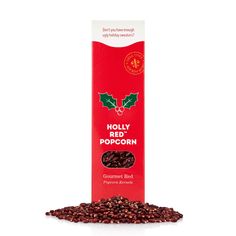 holly red popcorn in a carton on a white background