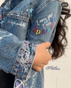 Coldplay Denim Jacket Diy, Diy Blue Jean Jacket, Diy Eras Tour Denim Jacket, Diy Eras Tour Jacket, Eras Tour Outfit Cold Weather, Eras Tour Jean Jacket Diy, Taylor Swift Denim Jacket Diy