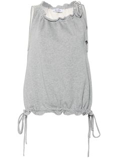 heather grey cotton jersey texture asymmetric drawstring neck sleeveless drawstring hem fleece lining Gray Drawstring Hood Top For Everyday, Gray Cotton Tops With Drawstring Hood, Luxury Asymmetrical Women's Tank Top, The Attico Shirt, Soft-washed Gray Cotton Top, Drawstring Top, Grey Tank Top, Gray Tank, City Dress