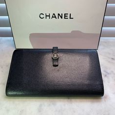 Chanel Caviar Long Wallet Black Leather All Our Products Have Been Previously Reviewed To Ensure Their Authenticity. Silver Tone Hardware Clip Closure Interior Bag With Zipper Closure Card Slots Condition: Used. Pristine. Light Wear On Hardware. Ready To Be Loved Again Includes Only The Wallet I'll Accept Reasonable Offers High-end Leather Wallet For Formal Occasions, Designer Bifold Wallets For Formal Occasions, Luxury Black Wallet, Luxury Bifold Wallet For Office, Classic Business Clutch With Palladium Hardware, Luxury Bifold Wallet, Luxury Bifold Wallets With Removable Pouch, Luxury Bifold Wallet With Removable Pouch, Classic Clutch With Palladium Hardware