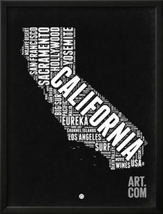 the state of california in black and white poster by naxa art print on canvas