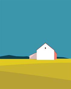 an illustration of a house in the middle of a field