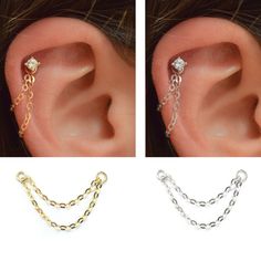 three different types of ear piercings with chains