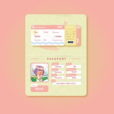 a pink and yellow passport card with an image of a mermaid on the front side