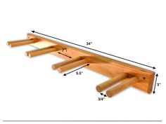 a wooden shelf with measurements for the top and bottom