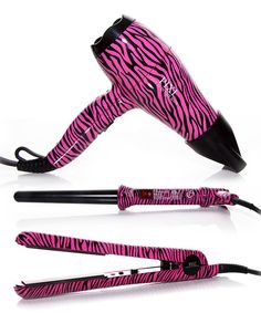 Look at this Pink Zebra Flat Iron, Hair Dryer & Curling Iron Set on #zulily today! Zebra Print Hair, Mcbling Aesthetic, Zebra Hair, Pink Zebra Print, Flat Iron Hair, Emo Style, Vday Gifts, Iron Hair, Room Stuff