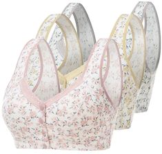 PRICES MAY VARY. 1. this special floral bra with flower pattern.no steel ring, comfortable, natural, relaxed; front button design for easy wearing; u-shaped back design that reduces wearing pressure and makes shoulders more comfortable. 2. select high-quality pure cotton fabric, delicate, non-irritating, safe, comfortable, healthy and environment-friendly; the fabric features soft & comfortable touch, moisture & perspiration absorption and good air permeability. 3.No underwire - with removable p Aesthetic Things To Buy On Amazon, Stuff On Amazon, Women Breast, Bra Design, Bra Outfit, Bra Items, Sleep Bra, Pretty Bras, Floral Bra