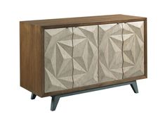 a wooden cabinet with geometric designs on it