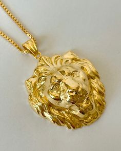 The Gold Lion Pendant Necklace is handmade, vintage inspired by the iconic lion's head door knockers in Paris.  The pendant is 18K gold plated silver, on gold filled box chain, 1.5 mm thick. All items come in a gift box ready to gift. To see more please visit  https://www.etsy.com/shop/BijouLimon Bijou Limon jewelry collections present a romantic French spin on the latest jewelry trends. Based on the US West Coast but French at heart, Bijou Limon interprets the current jewelry trends and deliver Luxury Gold Zodiac Jewelry, Luxury Yellow Necklaces For Gift, Luxury Gold Mythological Style Necklaces, Leo Mathild Jewelry, Luxury Yellow Gold Custom Necklace, Luxury Gold Mythological Necklaces, Luxury Yellow Gold Necklaces For Anniversary, Luxury Yellow Gold Symbolic Necklace, Luxury Yellow Gold Necklace Gift