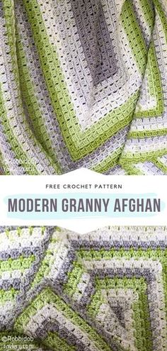 a crocheted granny afghan with the text, free crochet pattern modern granny afghan