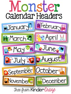 months of the year calendars for children to use in their homes and school classrooms