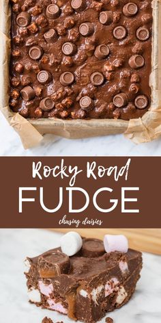 rocky road fudge cake with marshmallows in the middle and on top