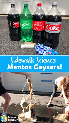 kids are playing with soda bottles and water