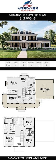 two story house plans with garage and living room in the front, one bedroom on the second