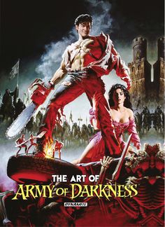 a movie poster with a man and woman holding swords