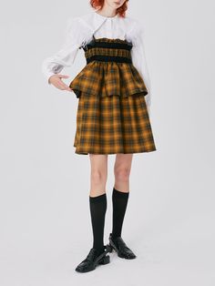 Material: 87% Polyester, 10% Viscose, 3% Spandex
 Size: SM

 Model: 174cm/50kg




 Length
 Chest
 Straps


 S
 67cm
 84-88cm
 Adjustable


 M
 69cm
 88-92cm
 Adjustable Fitted Sleeveless Pinafore Dress With Ruffles, Fitted Sleeveless Pinafore Dress For Fall, Fitted Plaid Skirt With Ruffles, Fitted Knee-length Pinafore Dress For Fall, Fitted Skirted Dress For Fall, Knee-length Fitted Pinafore Dress For Fall, Fitted Mini Length Pinafore Dress For Fall, Arcana Archive, Waist Skirt