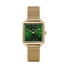 The CLUSE La Tetragone Green Stones/ Gold Mesh Watch CW10309 is designed with cutting-edge sophistication. Featuring a golden mesh strap and sparkling green stones set in a classic rectangular face, this luxury watch is an elegant choice for any occasion. Malachite Bracelet, Gift Boxes For Women, Gold Gift Boxes, Smartwatch Women, Ladies Diamond Rings, Gold Colour, Stone Gold, Color Dorado, Online Jewelry Store