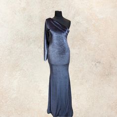 Blue velvet asymmetric full length dress Formal Draped Velvet Dress, Elegant One-shoulder Velvet Evening Dress, Elegant One-shoulder Velvet Party Dress, Elegant Draped Velvet Evening Dress, One-shoulder Velvet Evening Dress, One Shoulder Velvet Evening Dress, One Shoulder Velvet Party Dress, Elegant Velvet One-shoulder Dress, Evening One-shoulder Velvet Dress