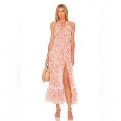 New With Tags, Poupette St Barth Women’s Maxi Dress Size Small. Sold Out On Revolve And Purchased For $390. Printed Florals Cover This Breezy Cotton Halter Dress, Designed With A Bohemian Look And Feel. V-Neck Halter Straps Pullover Style Drawstring Waist On-Seam Pockets Button-Front Skirt Layered Ruffle Hem Cotton Hand Wash Feminine Pink Halter Neck Maxi Dress, Pink Halter Neck Dress For Brunch, Pink Halter Neck Midi Dress For Day Out, Pink Halter Neck Midi Dress For Garden Party, Ring Dance, Long Cocktail Dress, Reversible Dress, Halter Maxi Dresses, Georgette Fabric